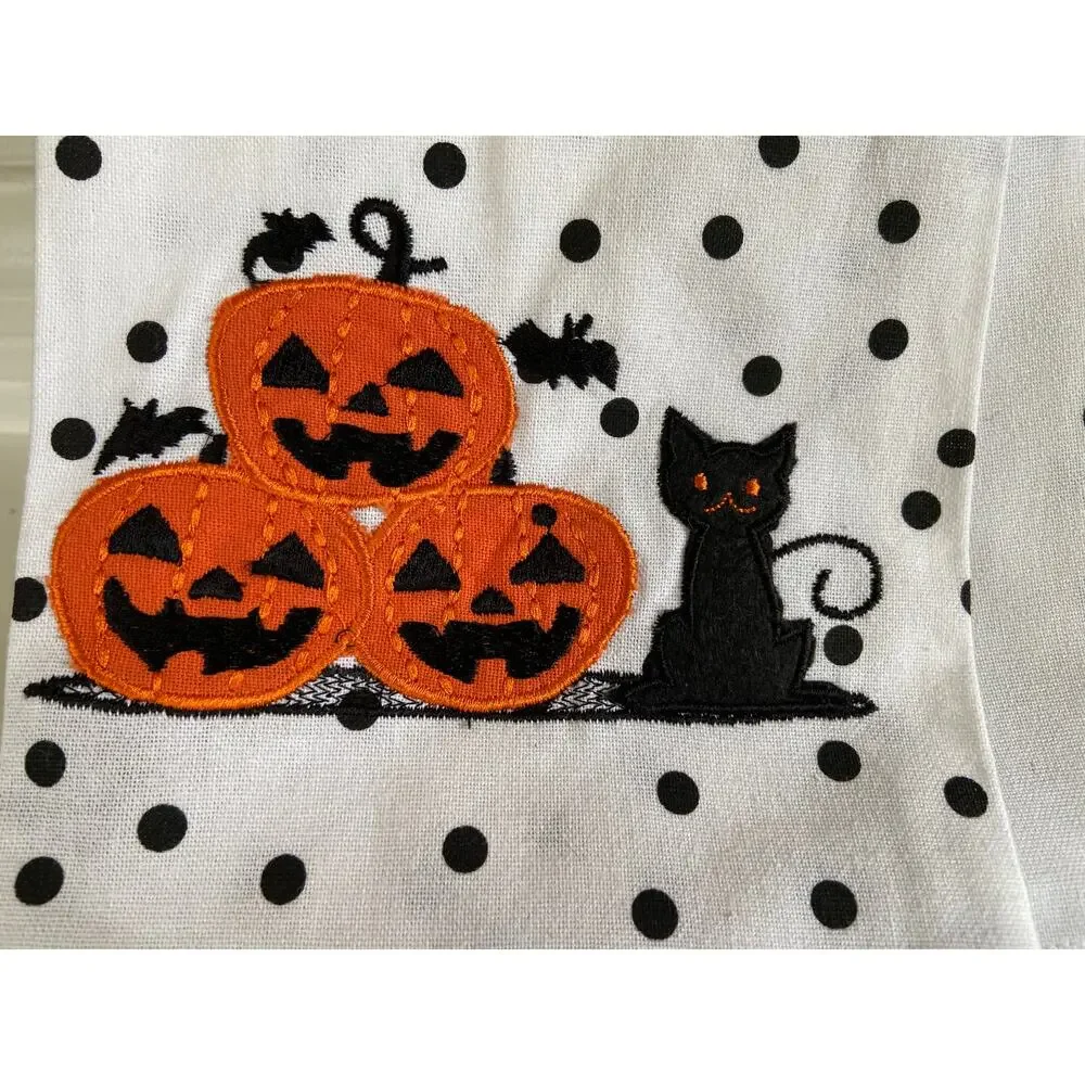 NWT Cynthia Rowley Halloween Black Cat Pumpkin Kitten Dish Kitchen Towel Set
